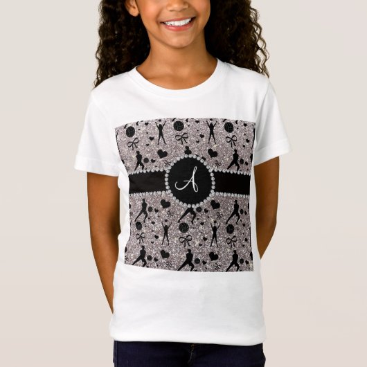 Monogram zilverglitter volleybalspelers t-shirt (Voorkant)