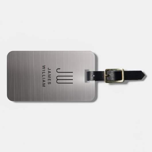 Monogram Zilverkleurige geborstelde metalen pas Bagagelabel (Voorkant horizontaal)