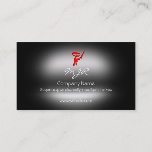 Monogram, zilverrood ninja, metallisch effect visitekaartje (Voorkant)