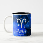 Monogram, Zodiac Aries-teken, Blue Galaxy Tweekleurige Koffiemok (Links)