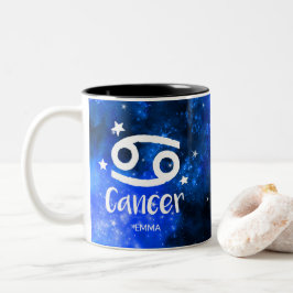 Monogram, Zodiac Cancer-teken, Blue Galaxy Tweekleurige Koffiemok