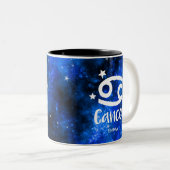 Monogram, Zodiac Cancer-teken, Blue Galaxy Tweekleurige Koffiemok (Voorkant rechts)