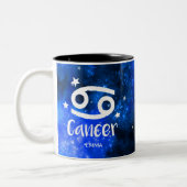 Monogram, Zodiac Cancer-teken, Blue Galaxy Tweekleurige Koffiemok (Links)