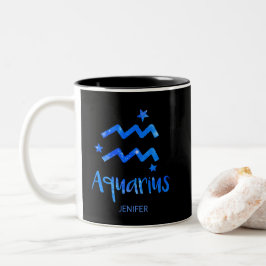 Monogram, Zodiac-teken, Aquarius met Blue Galaxy Tweekleurige Koffiemok