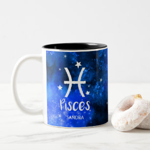 Monogram, Zodiac-teken, Pisces met Blauwe Melkweg Tweekleurige Koffiemok