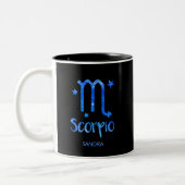 Monogram, Zodiac-teken, Scorpio, Blue Galaxy Tweekleurige Koffiemok (Links)