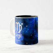 Monogram, Zodiac Virgo-teken, Blue Galaxy Tweekleurige Koffiemok (Voorkant links)