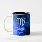 Monogram, Zodiac Virgo-teken, Blue Galaxy Tweekleurige Koffiemok (Links)