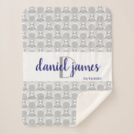 Monogram, zoet hart geometrisch grijs/wit/marine sherpa deken