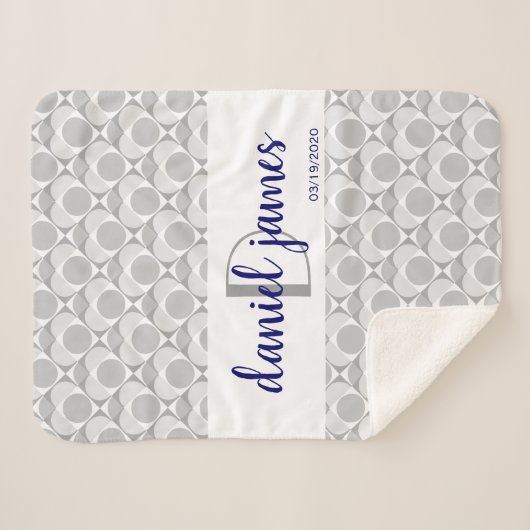 Monogram, zoet hart geometrisch grijs/wit/marine sherpa deken (Voorkant (horizontaal))