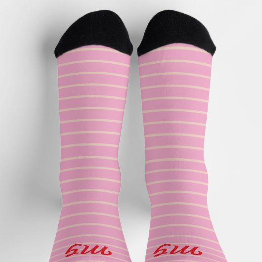 Monogram zoete roze strepen Modern schattig patroo Sokken (Top)