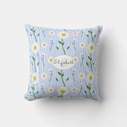 Monogram Zomer Daisy Bloem Patroon Blauwe Streep Kussen