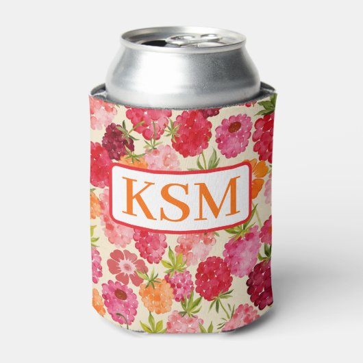 Monogram Zomer Raspberry Waterverf Coquette Blikjeskoeler (Blikje Voorkant)