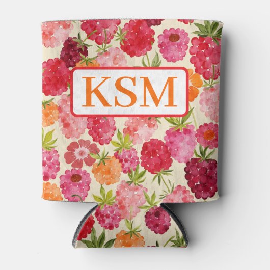 Monogram Zomer Raspberry Waterverf Coquette Blikjeskoeler (Voorkant)