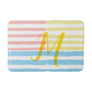 Monogram Zomer Roze Blauw Gele Strepen Badmat