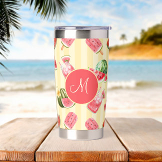 Monogram Zomer Watermeloen Drinken Patroon Geïsoleerde Drinkbeker