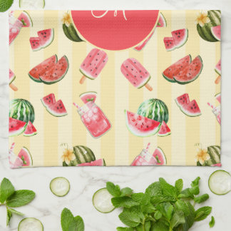 Monogram Zomer Watermeloen Drinken Patroon Theedoek