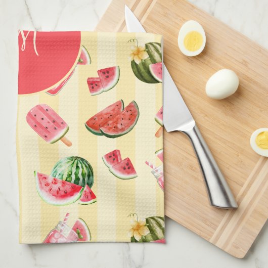 Monogram Zomer Watermeloen Drinken Patroon Theedoek (Quarter Fold)