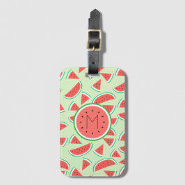 monogram zomer watermeloen plakjes patroon bagagelabel