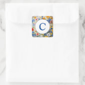 Monogram Zomer Wildbloemen Waterverf Vierkante Sticker (Tas)