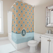 Monogram Zonnebloem Blauwe bloemen Douchegordijn (In situ)