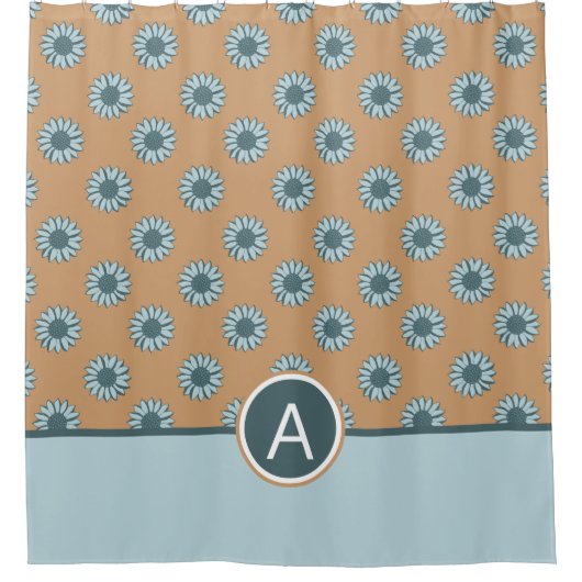 Monogram Zonnebloem Blauwe bloemen Douchegordijn (Voorkant)