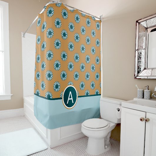 Monogram Zonnebloem Blauwe bloemen Douchegordijn