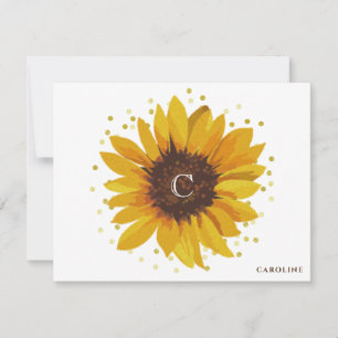 Monogram Zonnebloem Boho Floral - Gepersonaliseerd Notitiekaartje