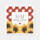 Monogram Zonnebloem en Rode Gingham Bruiloft Servet (Voorkant)