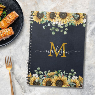 Monogram Zonnebloem Eucalyptus Bloemendek Zwart Re Notitieboek