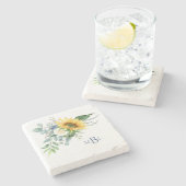 Monogram zonnebloem eucalyptus steen Onderzetter (Zijkant)