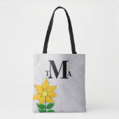 Monogram Zonnebloem Houtskoolgrijs Aquarel Tote Bag (Voorkant)