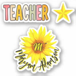 Monogram Zonnebloem + Naam | Leraren Waardering Sticker