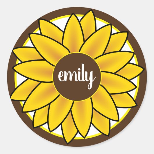 Monogram Zonnebloem Ronde Sticker (Voorkant)
