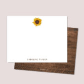 Monogram Zonnebloem Rustiek Donker Hout Gepersonal Notitiekaartje