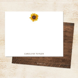 Monogram Zonnebloem Rustiek Donker Hout Gepersonal Notitiekaartje