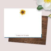 Monogram Zonnebloem Rustiek Donker Hout Gepersonal Notitiekaartje