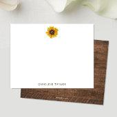 Monogram Zonnebloem Rustiek Donker Hout Gepersonal Notitiekaartje