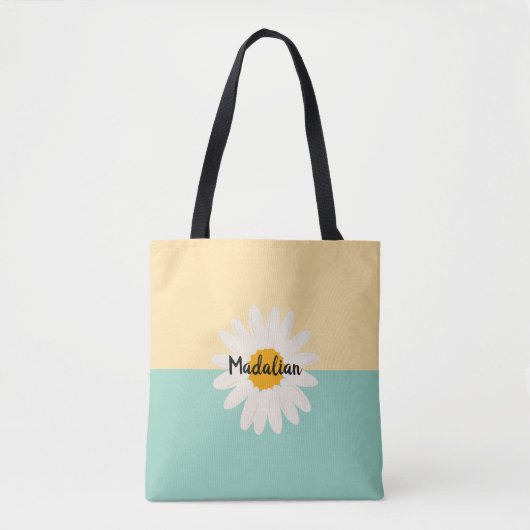 Monogram zonnebloem schattig kleurblok blauw Beige Tote Bag (Voorkant)