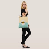 Monogram zonnebloem schattig kleurblok blauw Beige Tote Bag (Op model)