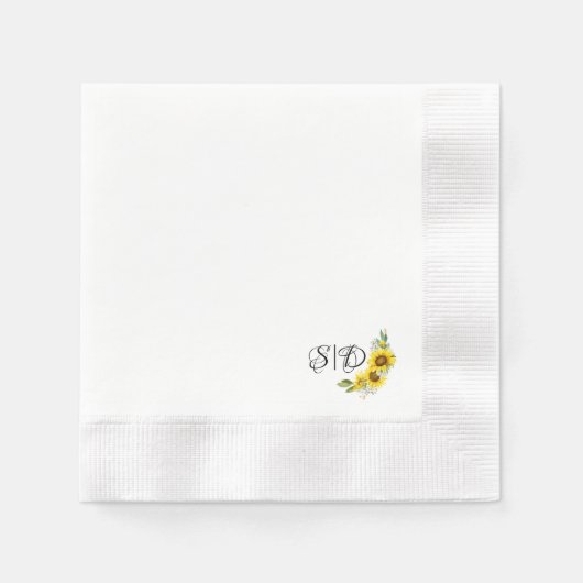 Monogram zonnebloem waterverf geel servet (Voorkant)