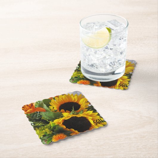 Monogram Zonnebloemen Afdrukken Onderzetters voor  (Insitu)