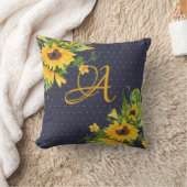 Monogram Zonnebloemen Blauw Geel Decor Modern Kussen (Deken)