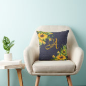 Monogram Zonnebloemen Blauw Geel Decor Modern Kussen (Stoel)
