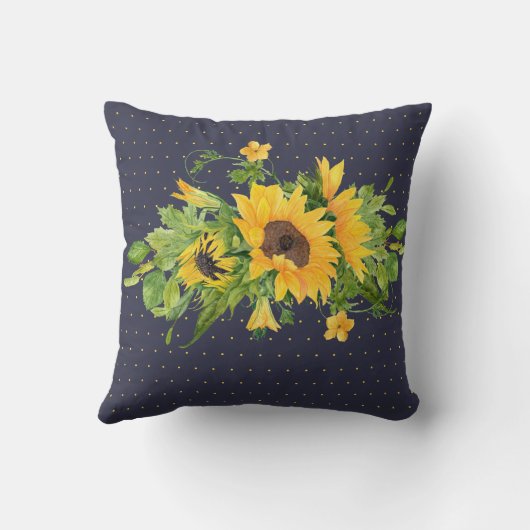 Monogram Zonnebloemen Blauw Geel Decor Modern Kussen (Achterkant)