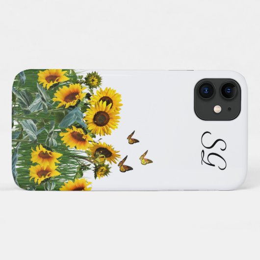 Monogram Zonnebloemen en Butterflies Floral Case-Mate iPhone Case (Achterkant (horizontaal))