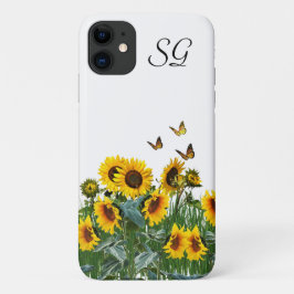 Monogram Zonnebloemen en Vlinders Bloemig Case-Mate iPhone Case