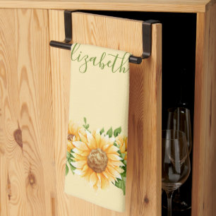 Monogram Zonnebloemen Geel Groen Bloemig Bloemen Theedoek