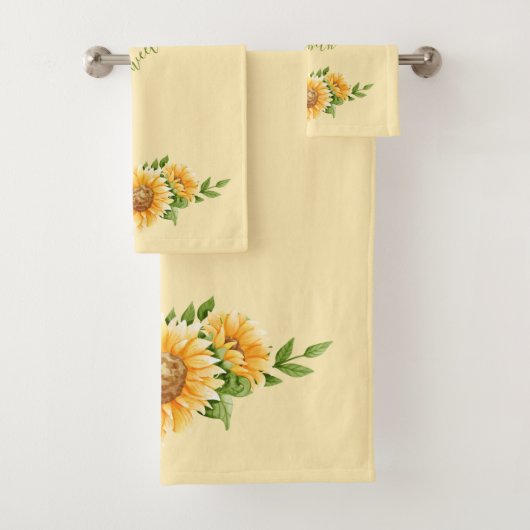 Monogram Zonnebloemen Geel Groen Bloemmotief Bloem Bad Handdoek (Insitu)