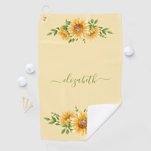Monogram Zonnebloemen Geel Groene Bloemen Golfhanddoek (Insitu)